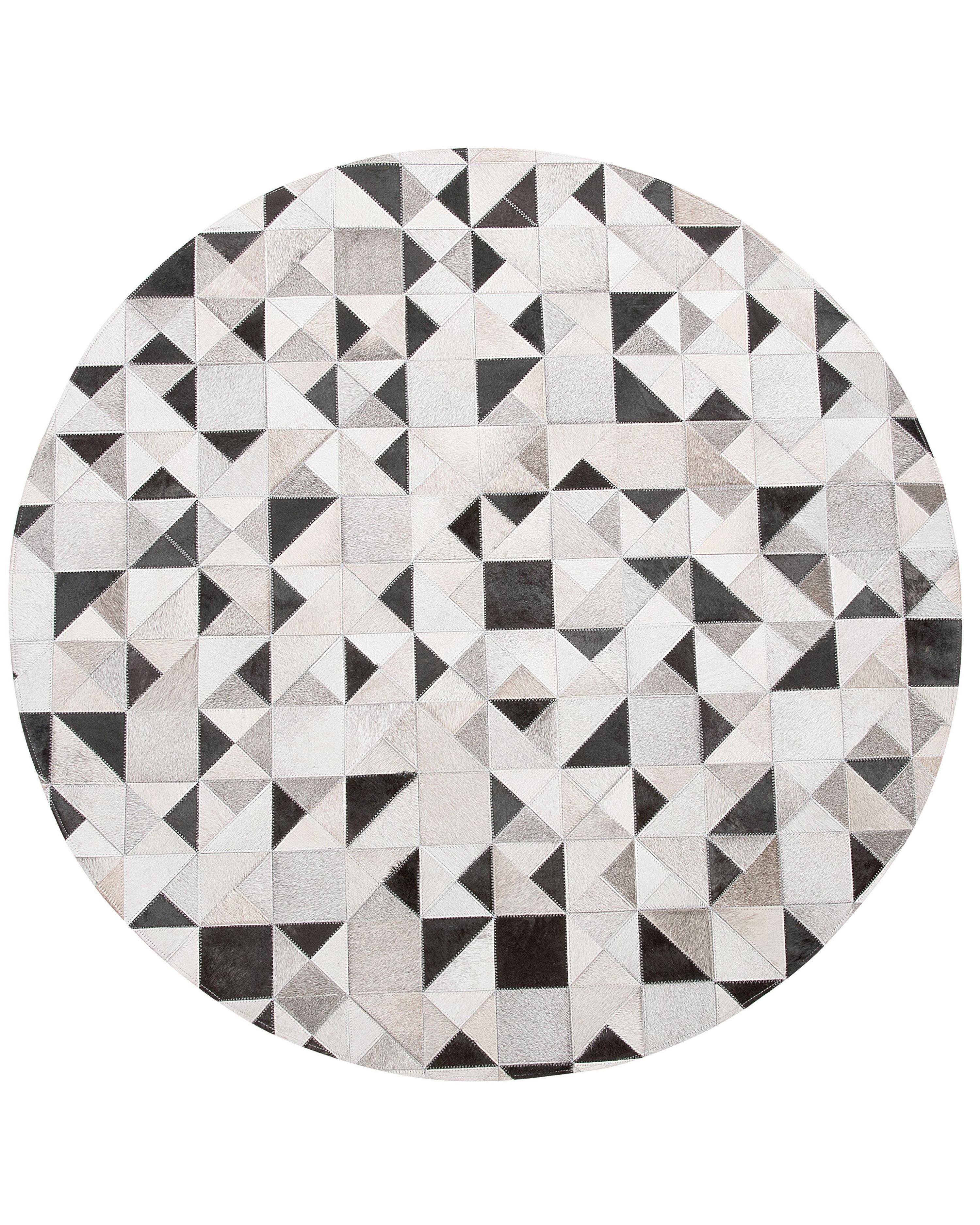 Round Cowhide Area Rug ⌀ 140 cm Grey and Black KIRKLAR_850985