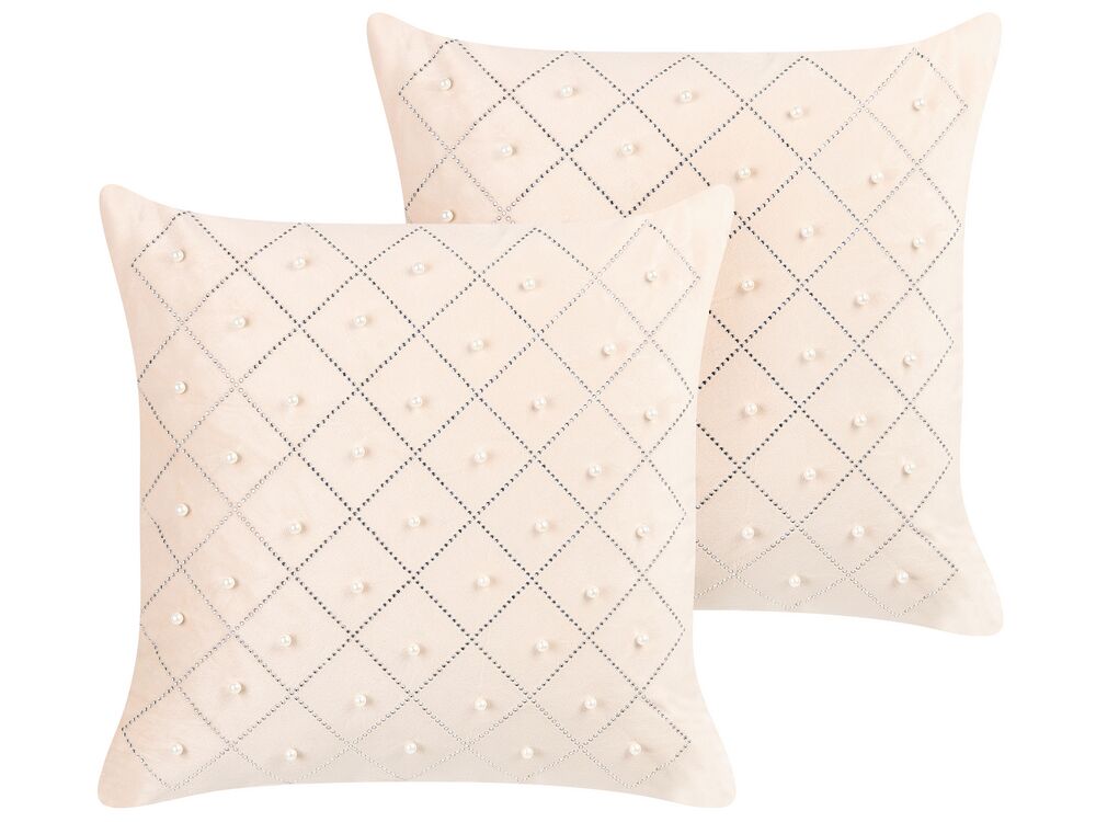 Sada 2 dekoratívnych vankúšov YARROW 45 x 45 cm Zamat Béžová geometrický vzor