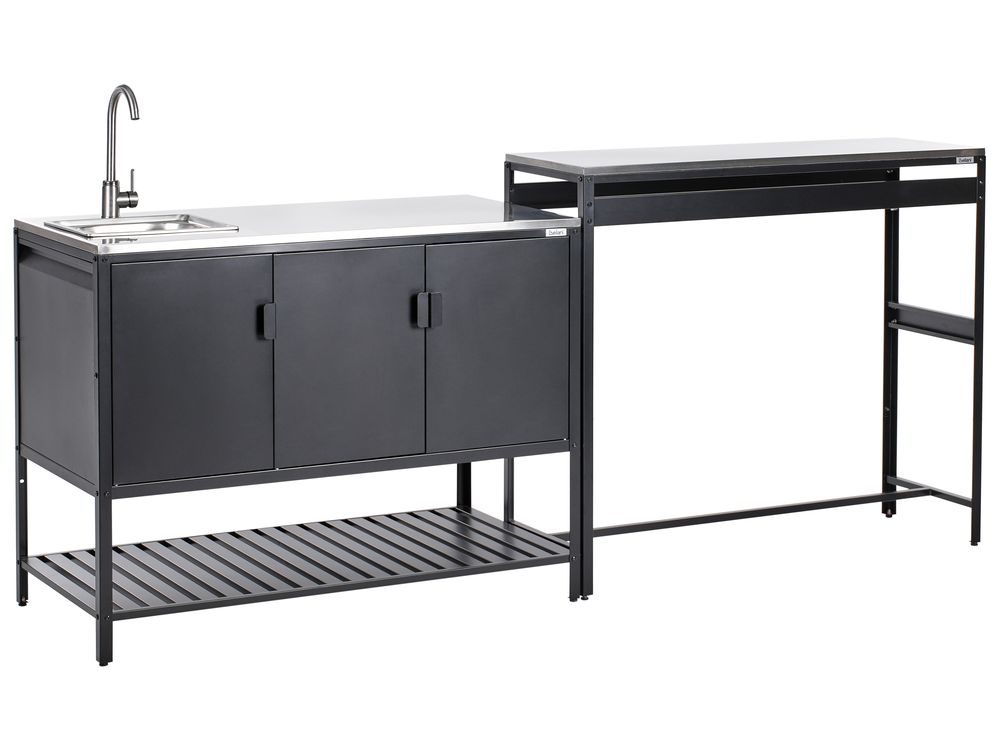 Outdoor-Küche 2er Set mit Spüle MAENZA Schwarz Metall