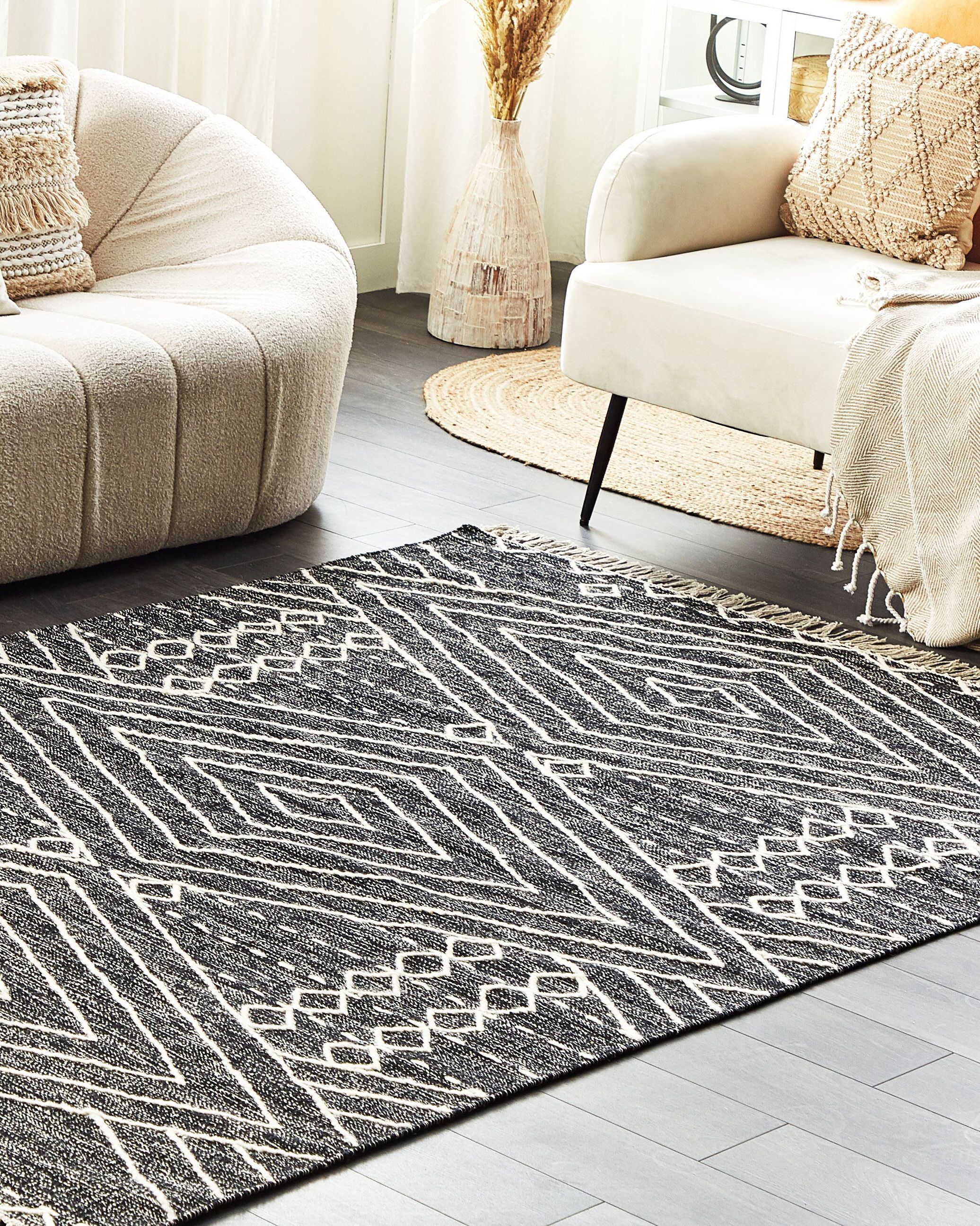 Rug KHENIFRA Black 140 x 200 cm Cotton_1178979