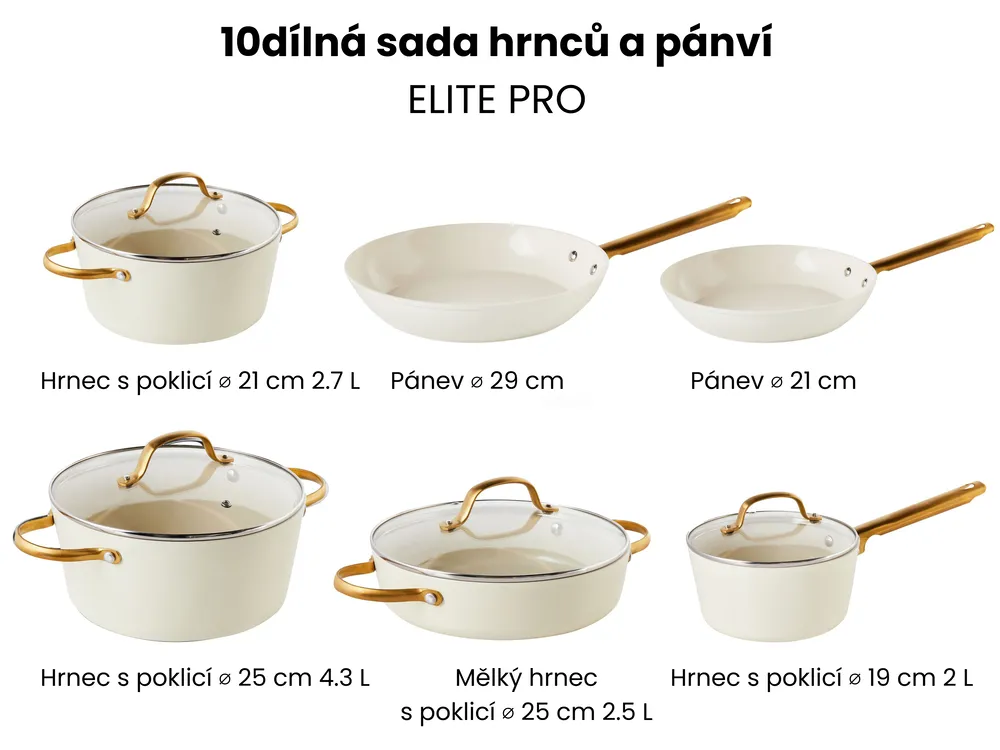 10dílná sada nádobí ELITE PRO Krémově bílá_992893