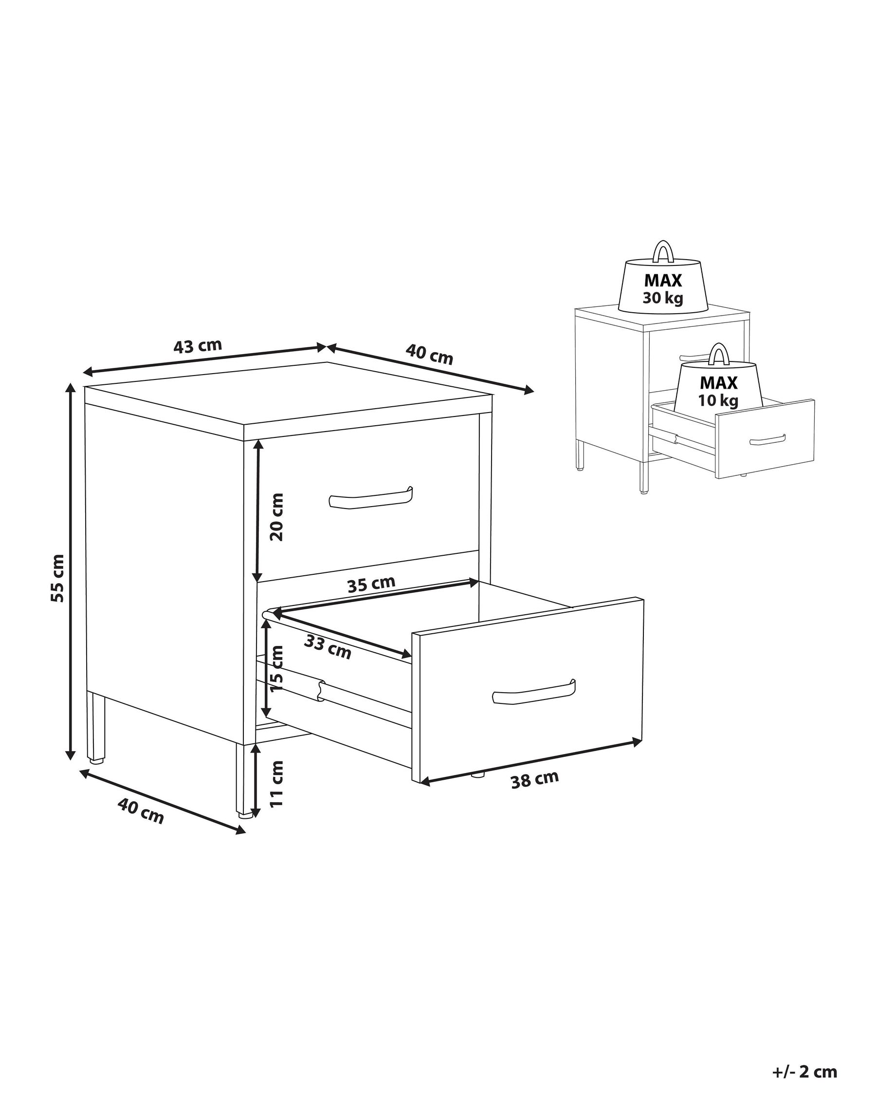 2 Drawer Steel Bedside Table Green MALAVI_826253