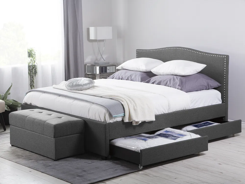 Bett mit Schubladen MONTPELLIER Stoff Dunkelgrau 160 x 200 cm_714431