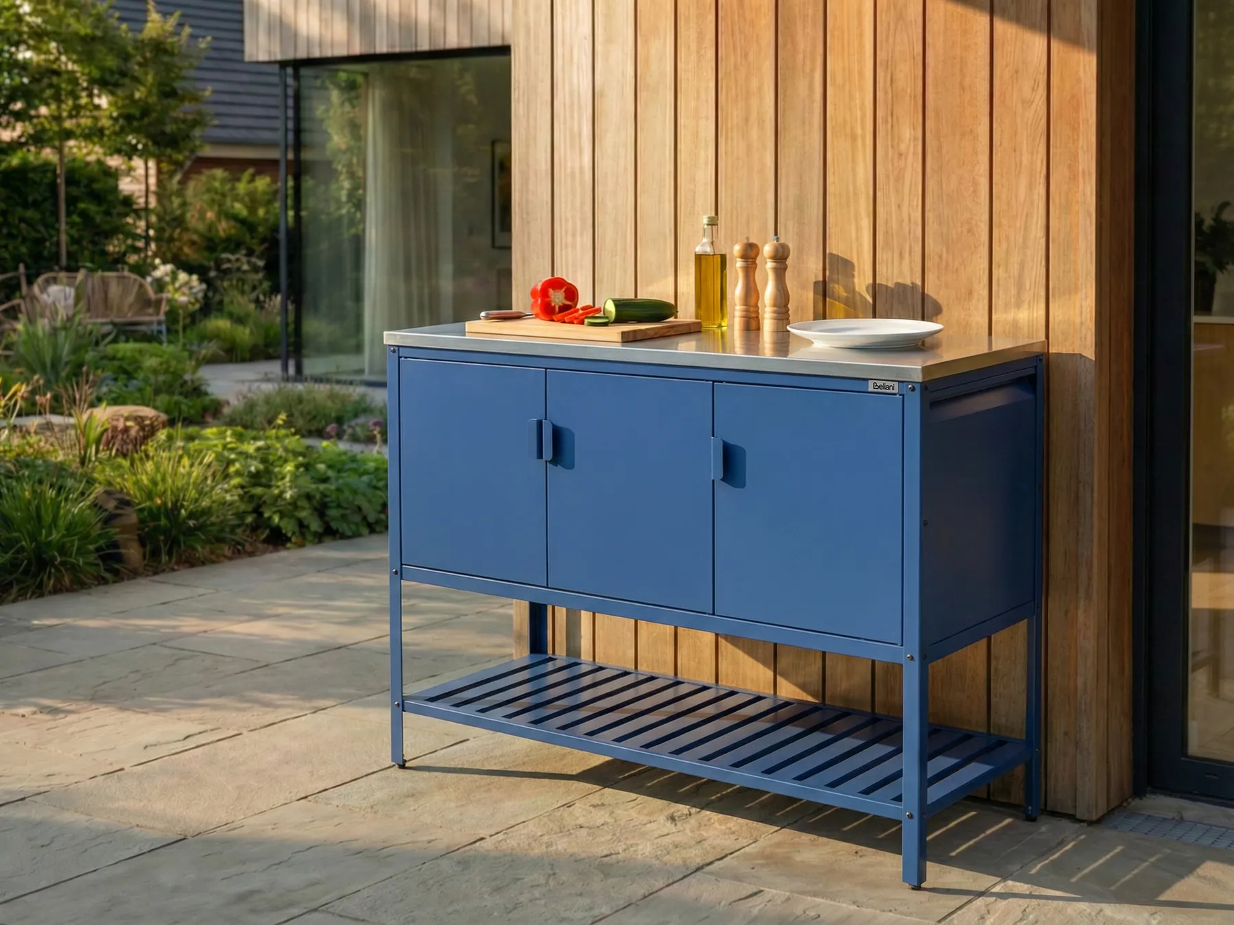 Outdoor Kitchen Cabinet MAENZA Blue Metal_1044829