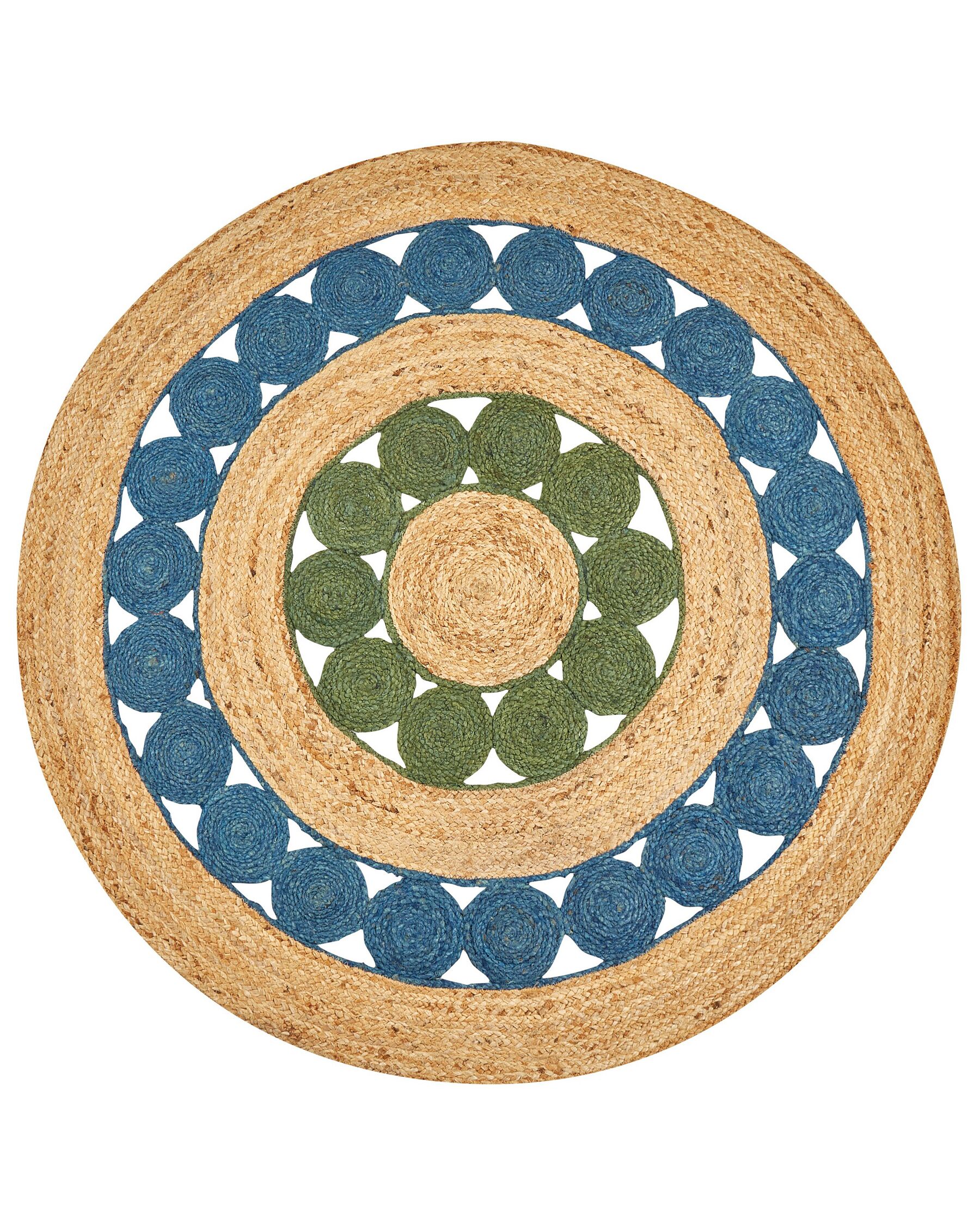 Tapis rond en jute ⌀ 140 cm bleu et vert HOVIT_870070