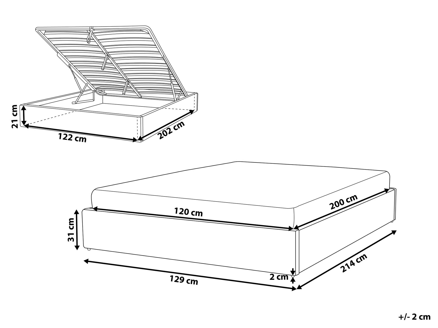 Bett mit Stauraum ohne Kopfteil DINAN Bouclé Cremeweiß 120 x 200 cm_1188211