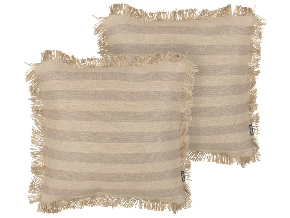 Dekokissen 2er Set CIRSIUM 45 x 45 cm Jute Beige Streifenmuster