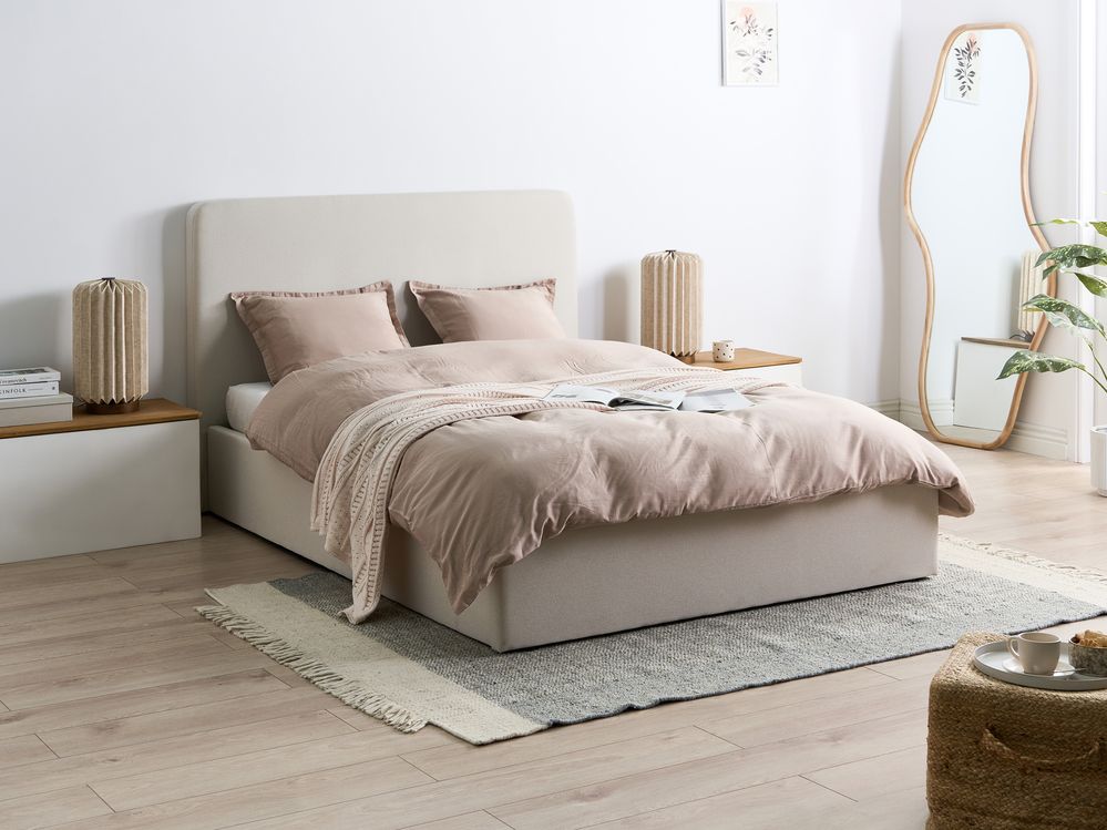 Ottoman Bed BRENON Fabric Light Beige 140 x 200 cm (EU Double)