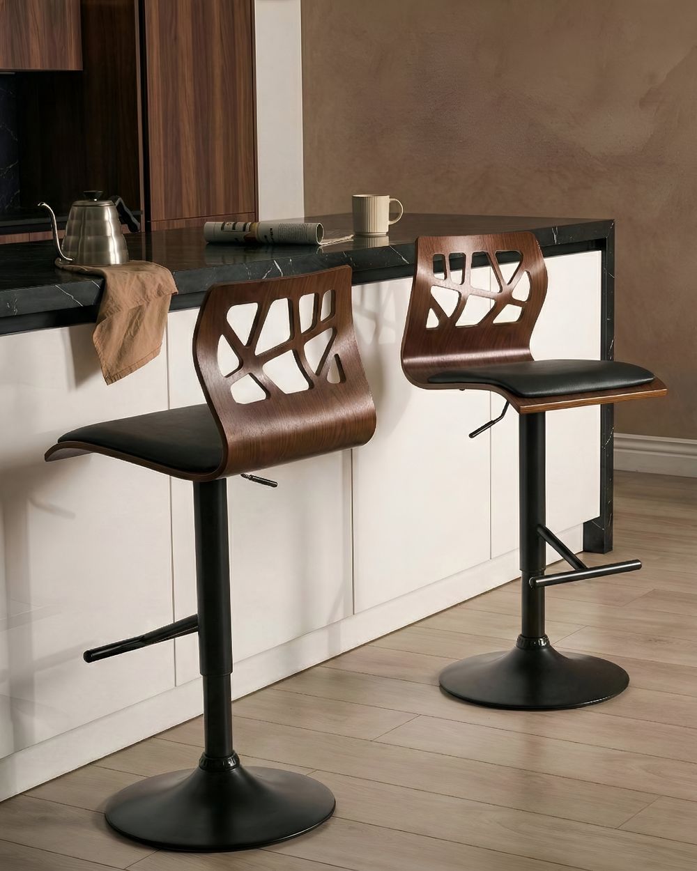 Set of 2 Bar Chairs PETERSBURG Swivel Faux Leather Black