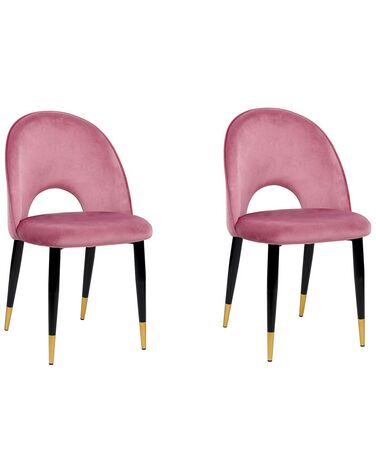 Conjunto de 2 sillas de comedor de terciopelo rosa/negro/dorado MAGALIA