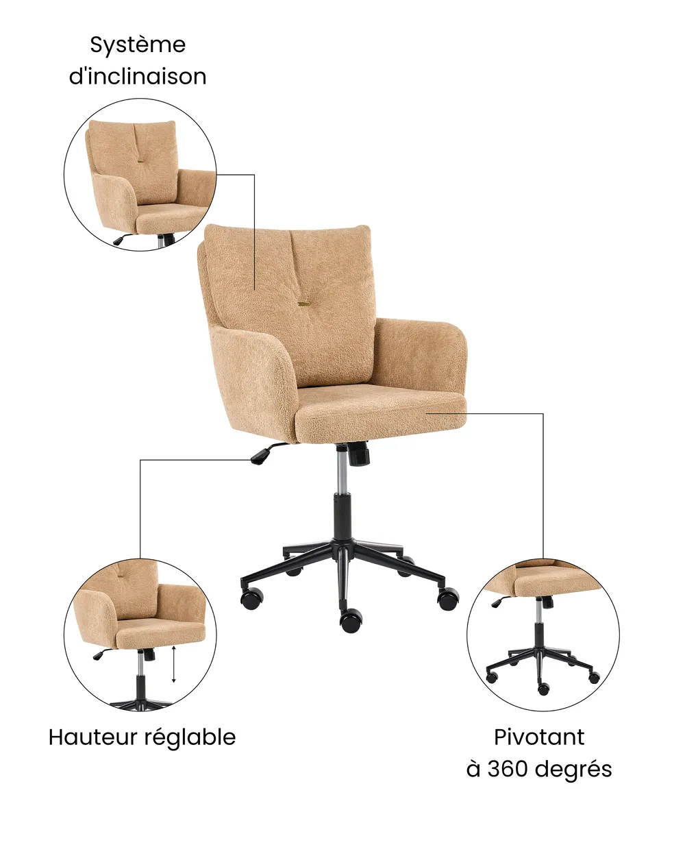 Chaise de bureau ALPINE Tissu Beige_1071083