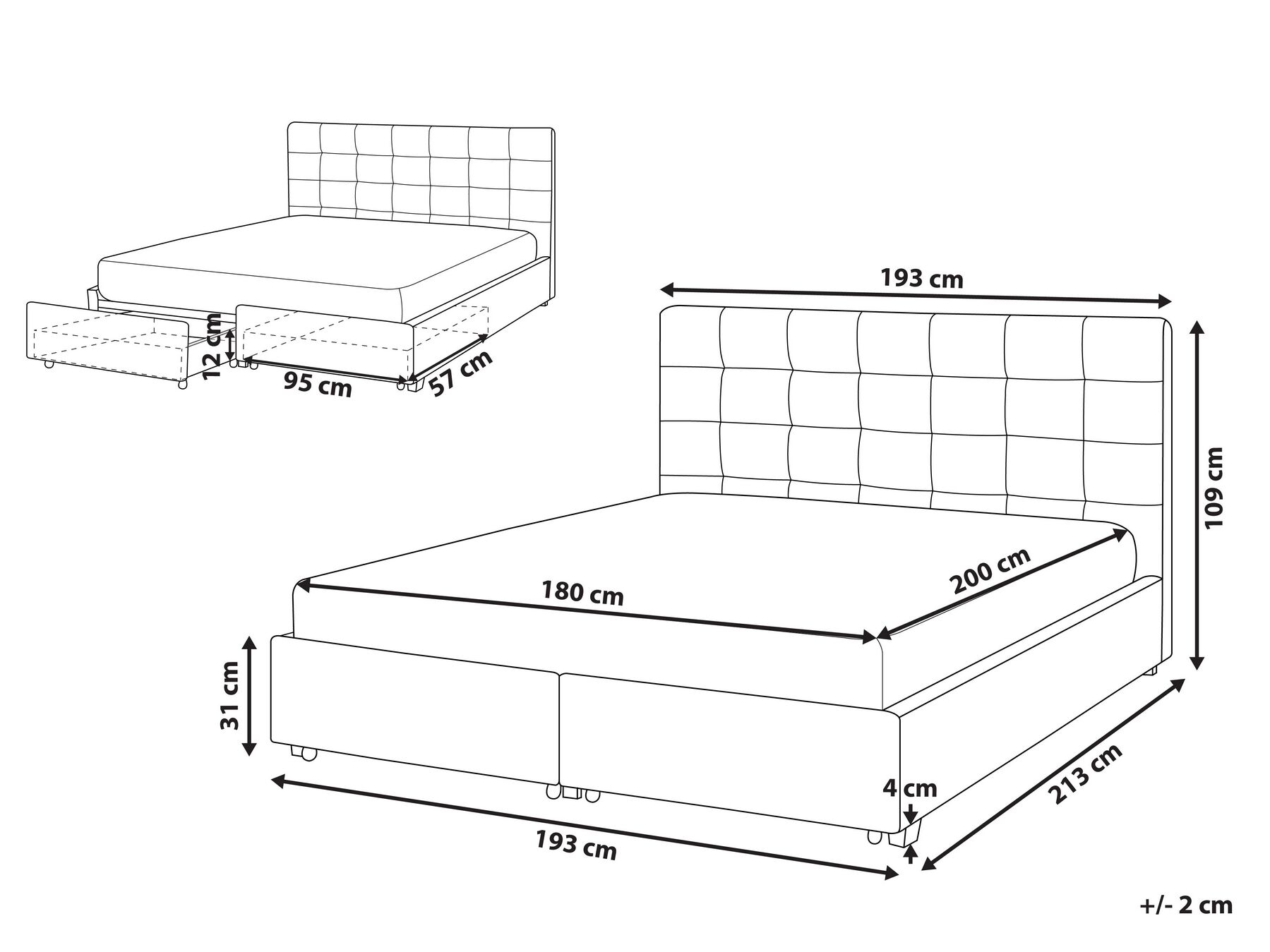 Bed with Storage Drawers LA ROCHELLE Fabric Green 180 x 200 cm (EU Super King)_832991