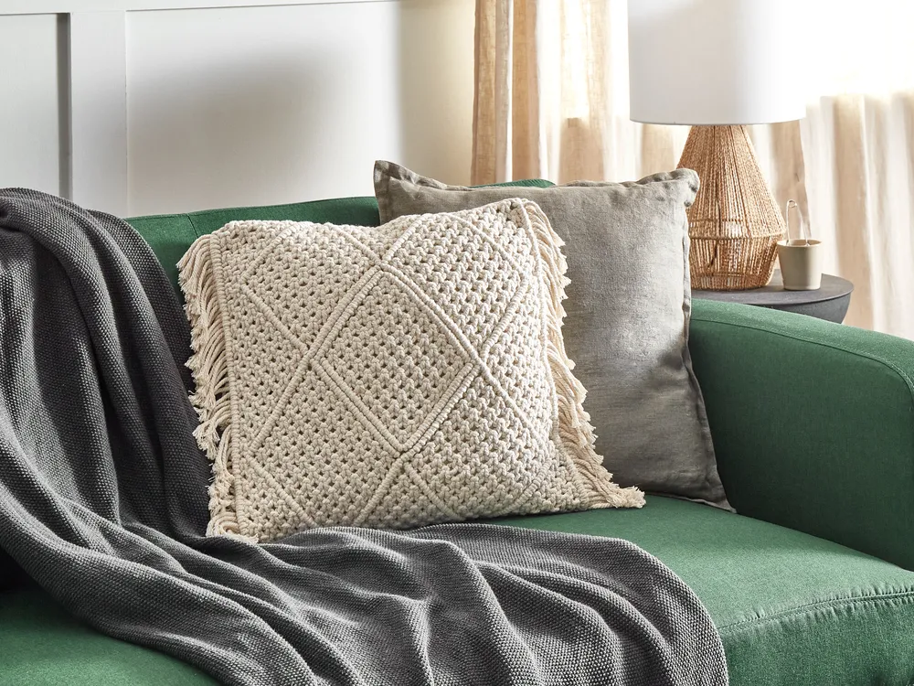 Set di 2 cuscini BESHAM 45 x 45 cm Cotone Beige chiaro Trama geometrica_904590