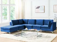 Modular Corner Sofa 5 Seater EVJA with Ottoman Velvet Navy Blue Right Hand_859870