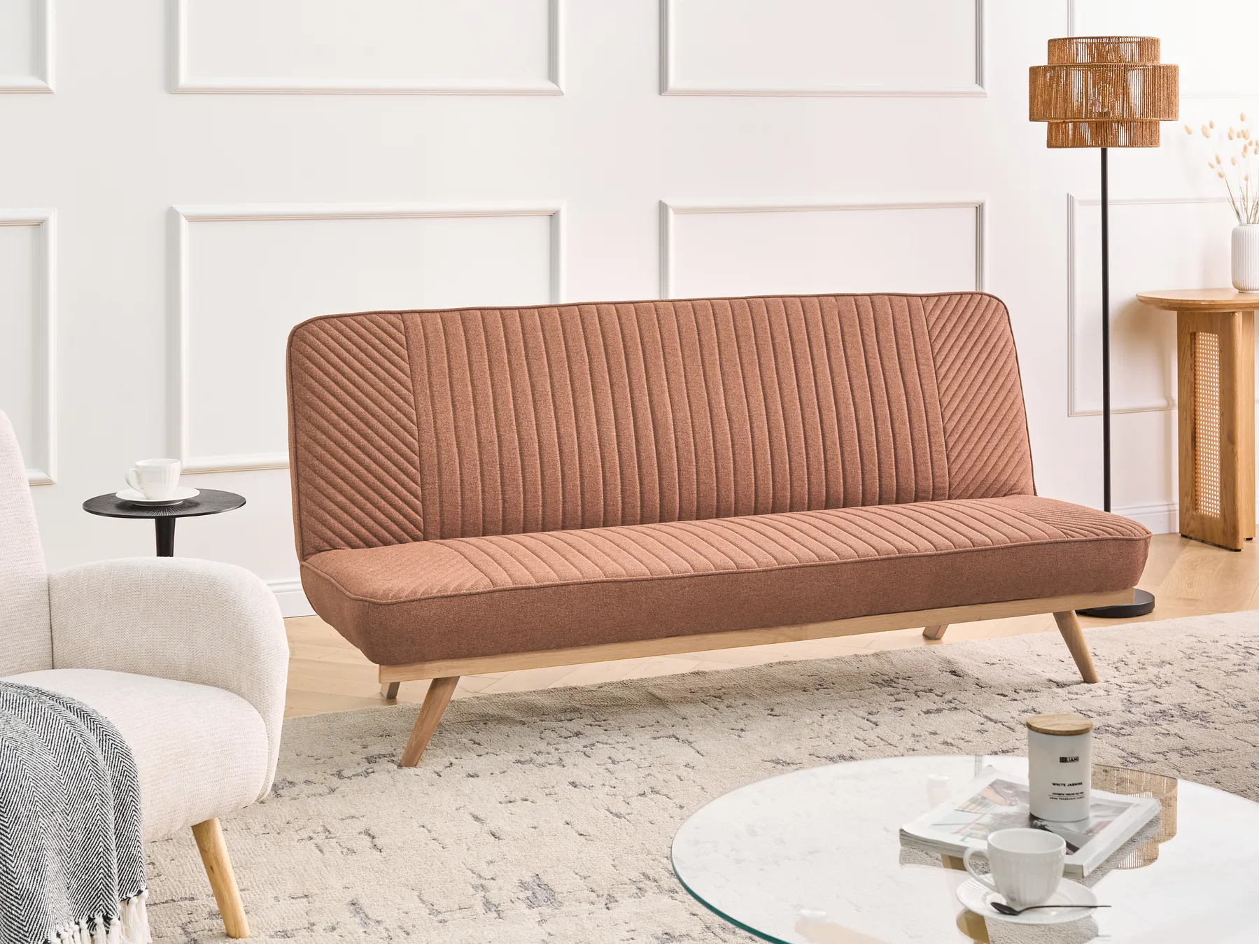 Sofa Bed 2 Seater KALFAFEL Fabric Golden Brown_1009379