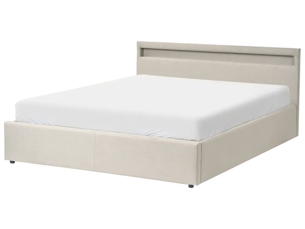 Ottoman Bed with LED ARMELLE Fabric Beige 160 x 200 cm (EU King Size)_994504