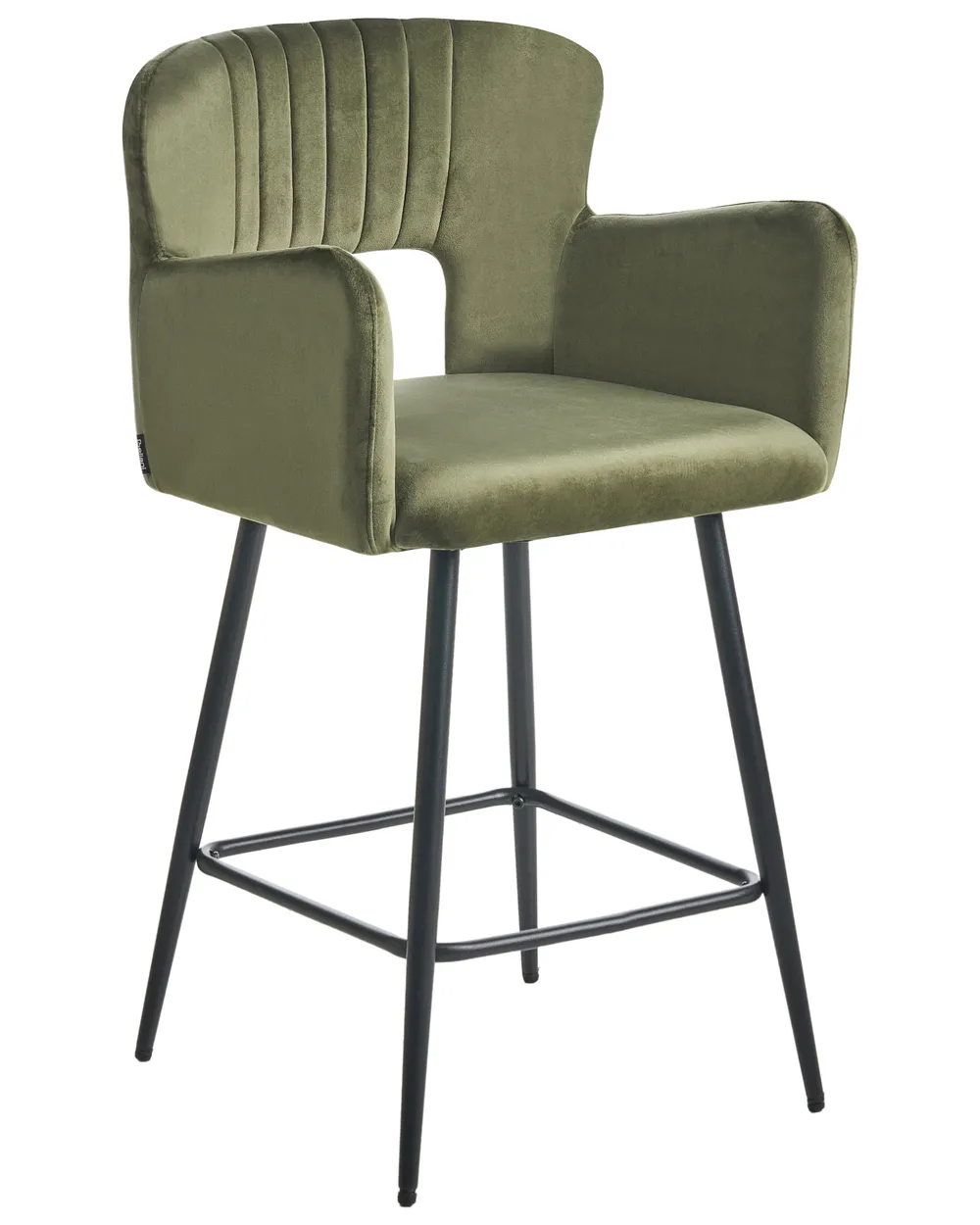 Set of 2 Bar Chairs SANILAC Velvet Olive Green_1019490