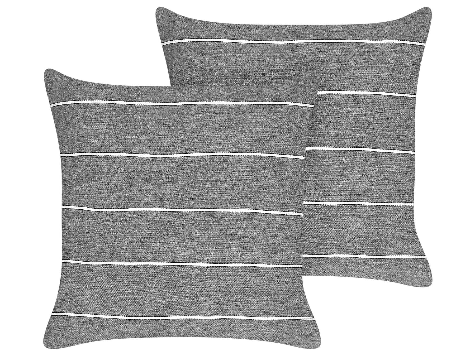 Conjunto de 2 almofadas decorativas às riscas em linho cinzento e branco 50 x 50 cm MILAS_904796