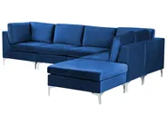 Modular Corner Sofa 5 Seater EVJA with Ottoman Velvet Navy Blue Left Hand_859849