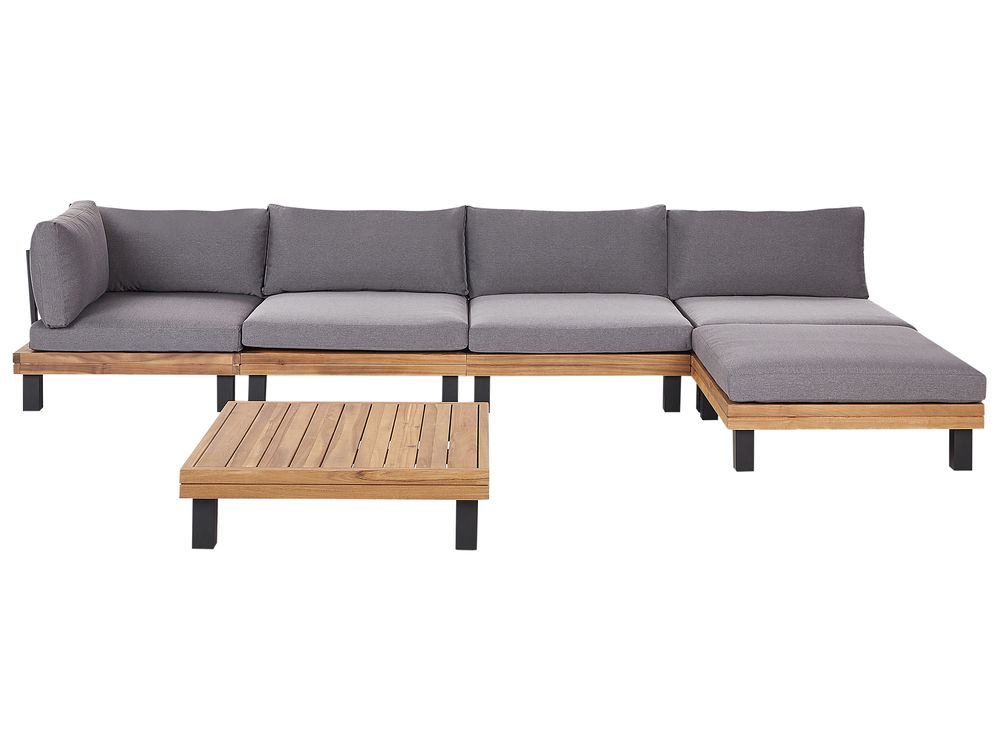Conjunto esquinero de jardín 5 plazas FRAZZANO modular Madera de acacia certificada Gris