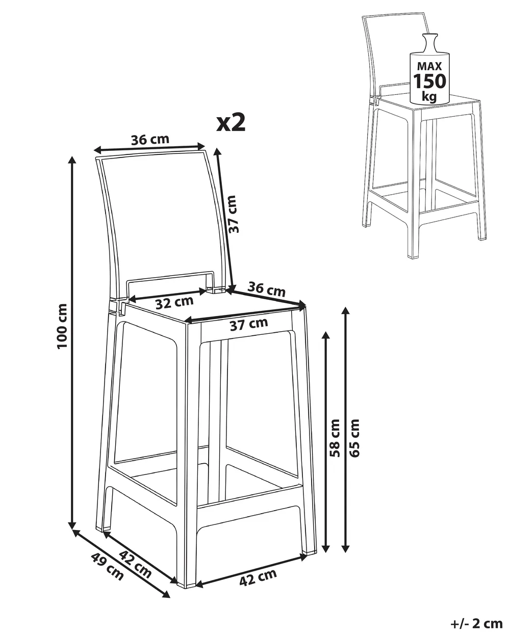 Set di 2 sedie alte WELLINGTON Trasparente_1093991