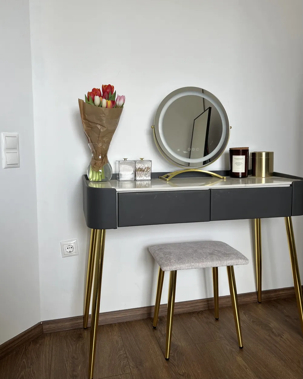 EUGAD Coiffeuse Blanche Table de Maquillage avec Miroir Rond et