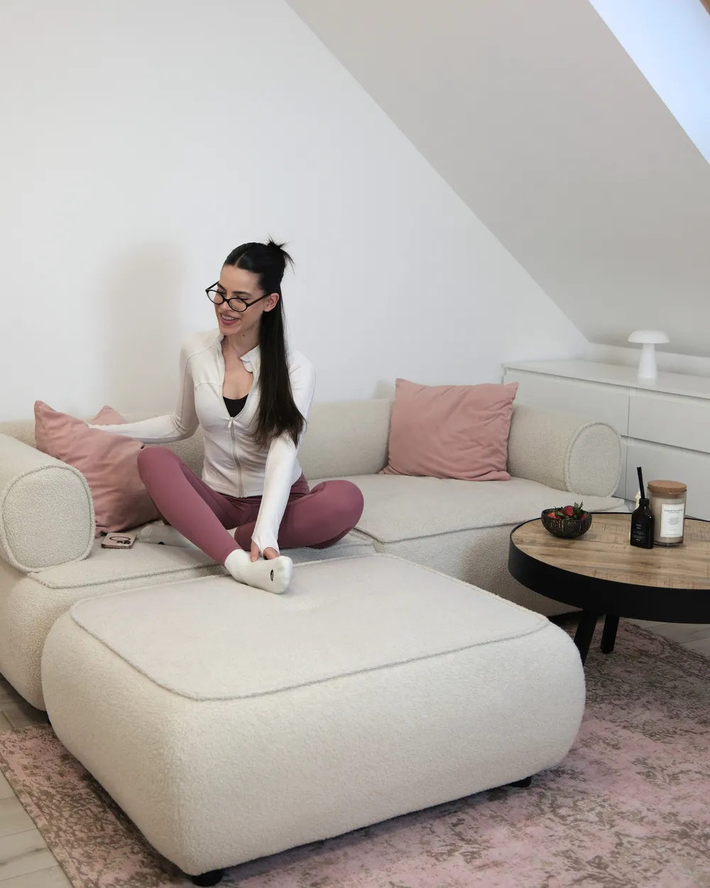 Sofa 3 Seater SALLA with Ottoman Boucle Off-White_1074444