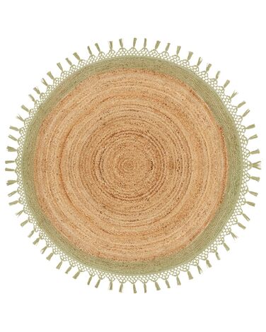 Round Jute Area Rug ⌀ 140 cm Beige and Green MARTS