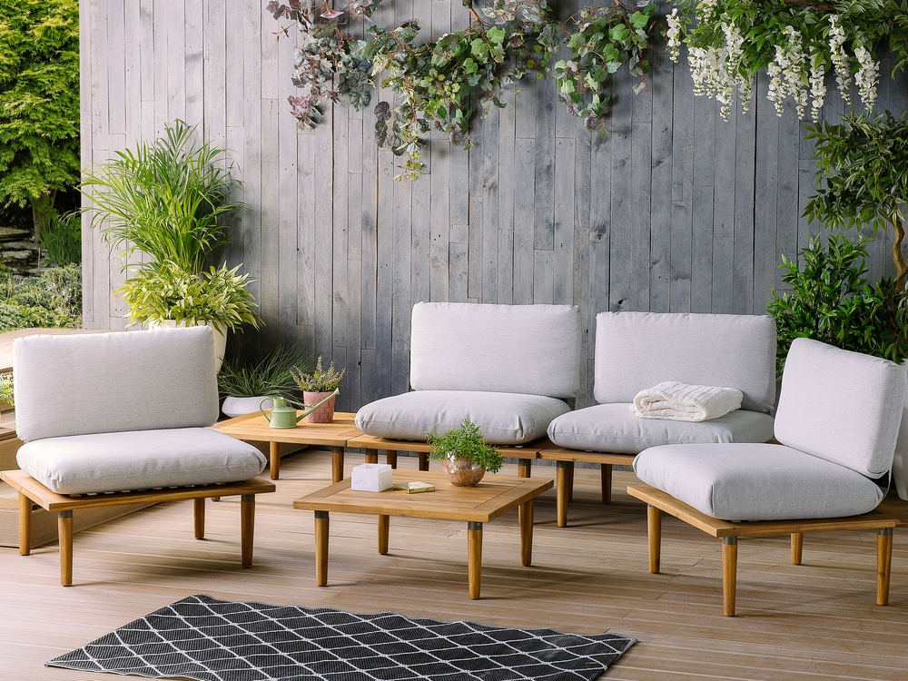 Sofa Set FRASCATI FSC Certified Acacia Wood Light Grey 4 Seater Beliani.pl
