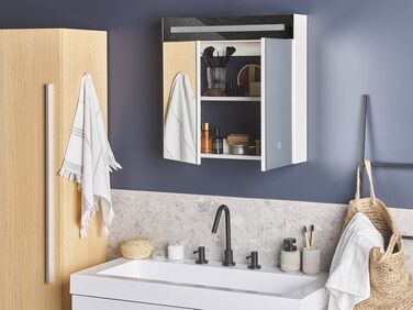 Bathroom Wall Mounted Mirror Cabinet with LED White 60 x 60 cm JARAMILLO