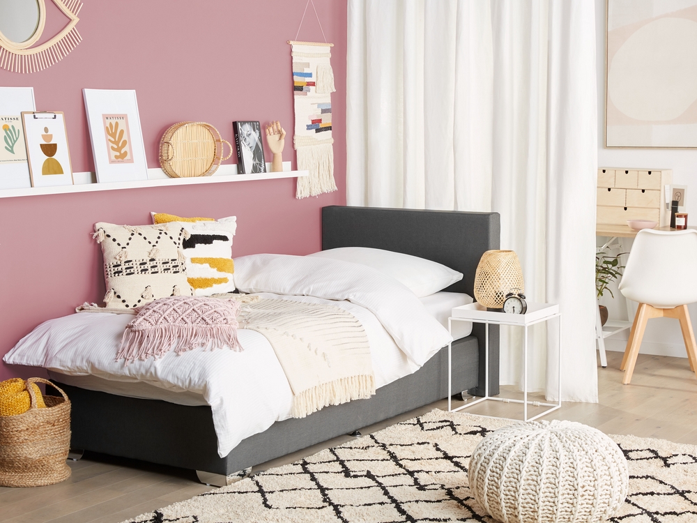 Fabric EU Single Size Divan Bed Grey PRESIDENT Beliani