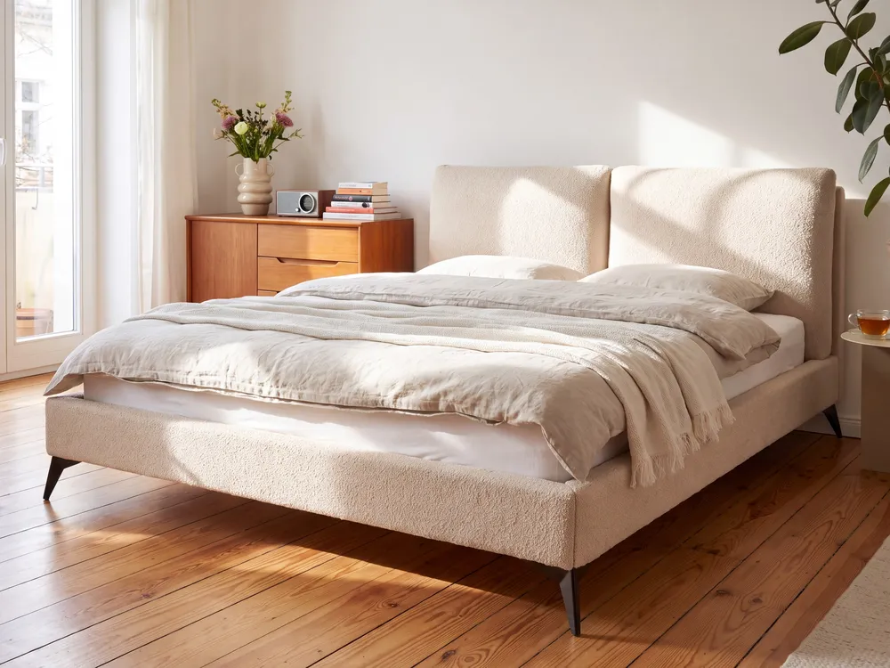 Bett mit Lattenrost Bouclé MELLE 160 x 200 cm Beige_1151008