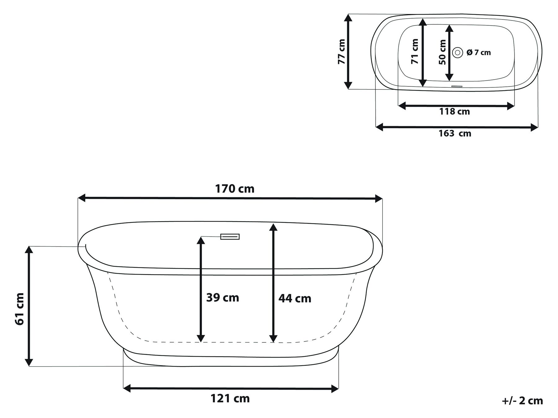 Freestanding Bathtub TESORO 1700 x 770 mm White_780339