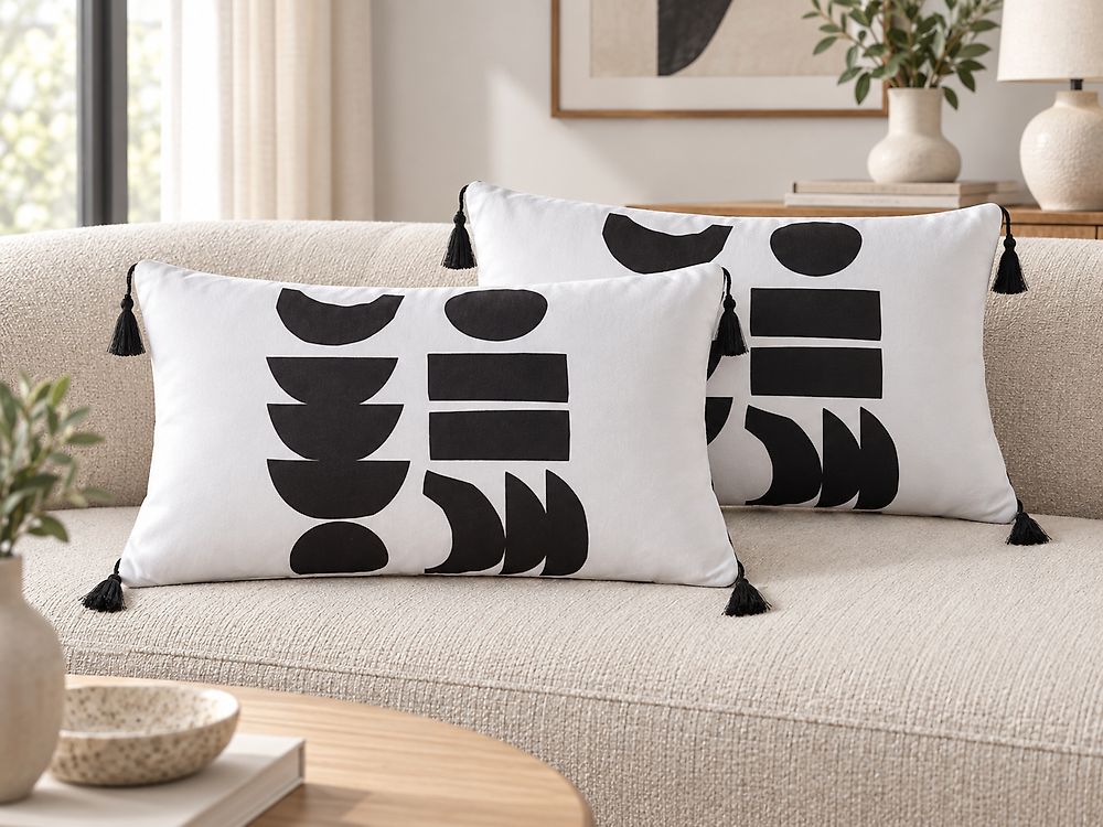 Dekokissen 2er Set LIRIOPE 30 x 50 cm Schwarz / Weiß Geometrisches Muster