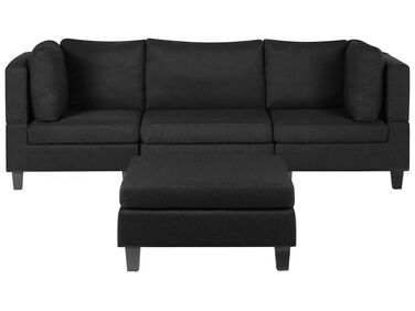 Canapé modulable 3 places en tissu noir avec pouf ottoman FEVIK