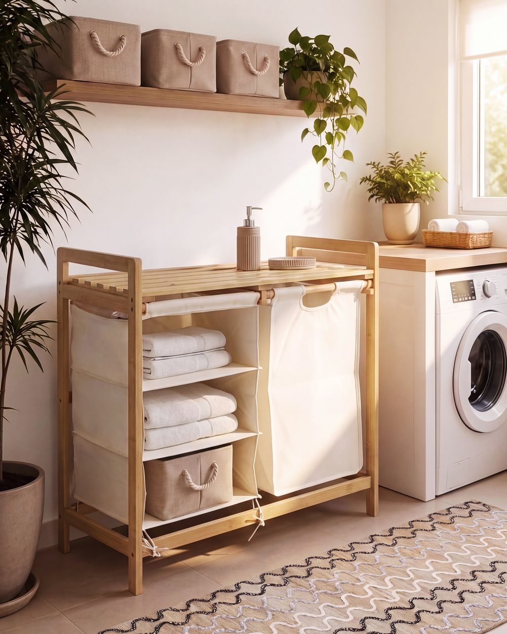 Wasmand TOROTAL Bamboe Lichtbruin/wit 120 L