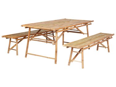 Zestaw ogrodowy stół i 2 ławki bambusowy jasne drewno TINDARI