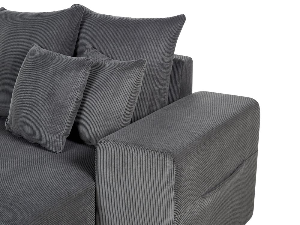 Divano Letto Angolare A L Con Chaise Longue - 3 Posti, Tessuto Velluto Rigato, Grigio Scuro, Con Sedute Contenitore E Reclinabile