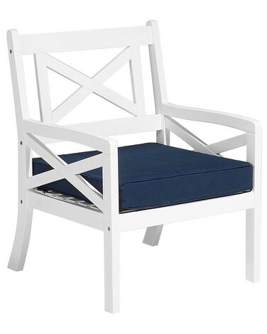 Krzesło ogrodowe z ciemnoniebieską poduchą białe BALTIC