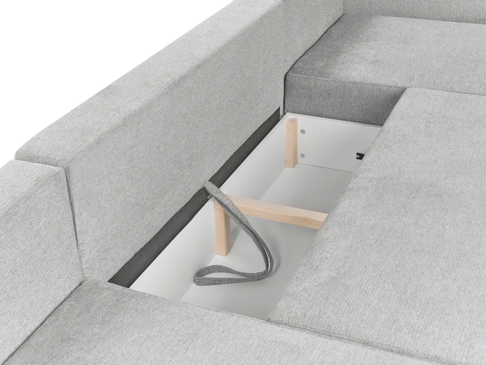 Divano letto a U 4 posti VATNE con contenitore Tessuto Grigio_950581