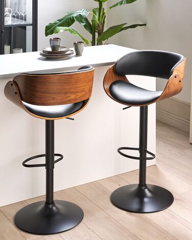 Swivel Bar Stool Dark Wood with Black BAKU II