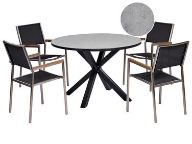 4 Seater Aluminium Garden Dining Set Glass Top Grey and Black MALETTO/GROSSETO 