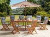 8 Seater Acacia Wood Garden Dining Set with Parasol and Grey Cushions MAUI II_927051