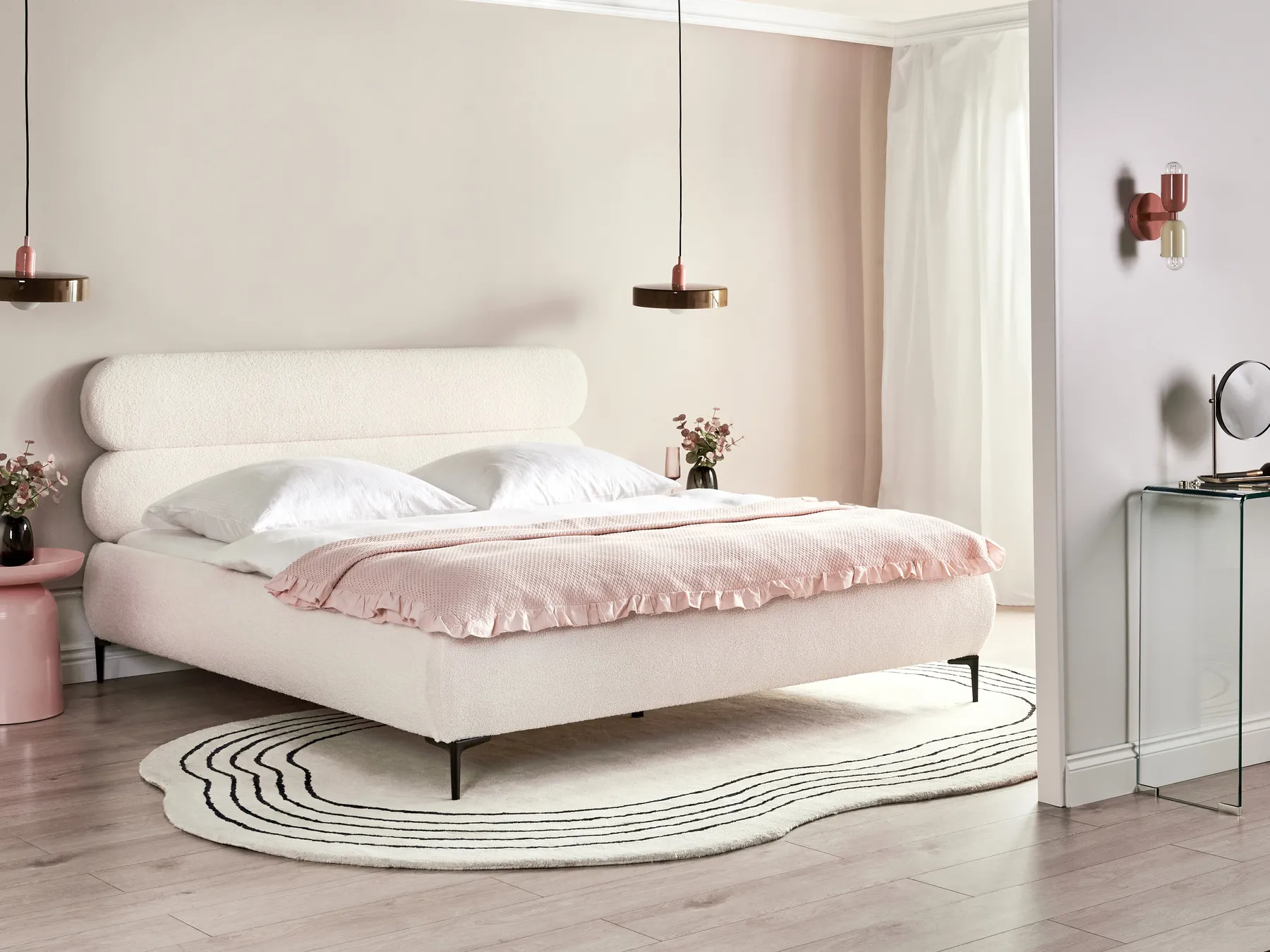 Lit avec sommier Bouclé LESSAY 180 x 200 cm Blanc cassé_982246