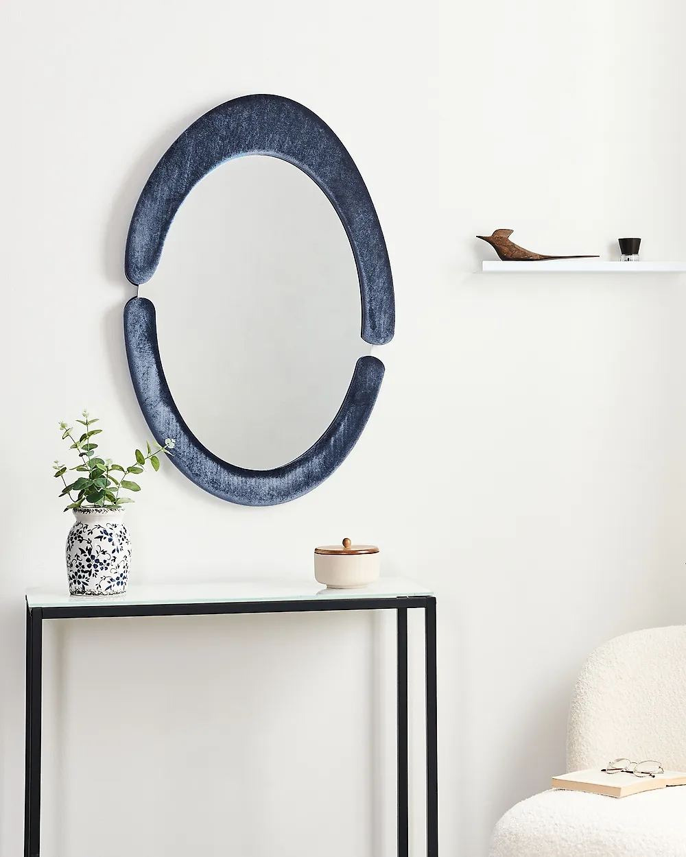 Lustro ścienne MASSAY 53 cm 90 cm Welur Ciemnoniebieski_1183994