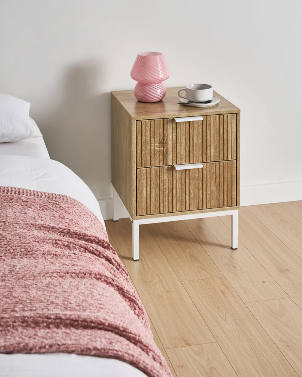 2 Drawer Bedside Table ROYALLA Light Brown