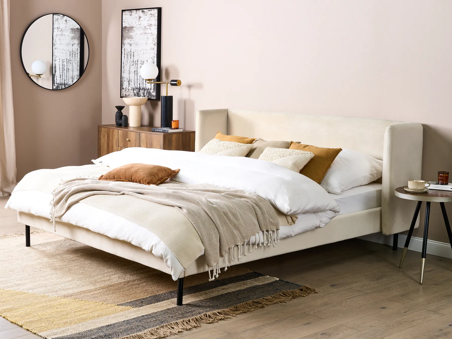 Bed Velvet ARETTE 180 x 200 cm (EU Super King) Light Beige_875247