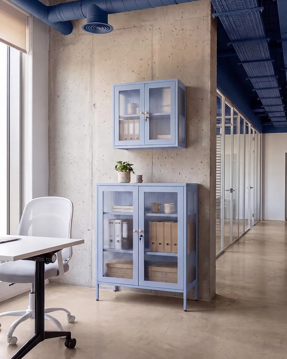 Glass Display Cabinet HARLYN  90 cm Metal Blue_1160849