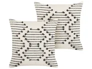 Set of 2 Decorative Cushions MYRTUS 45 x 45 cm Cotton Beige Geometric Pattern_839967