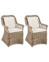 Gartensessel Rattan natürlich 2er Set Auflagen hellbeige MAROS II_932916